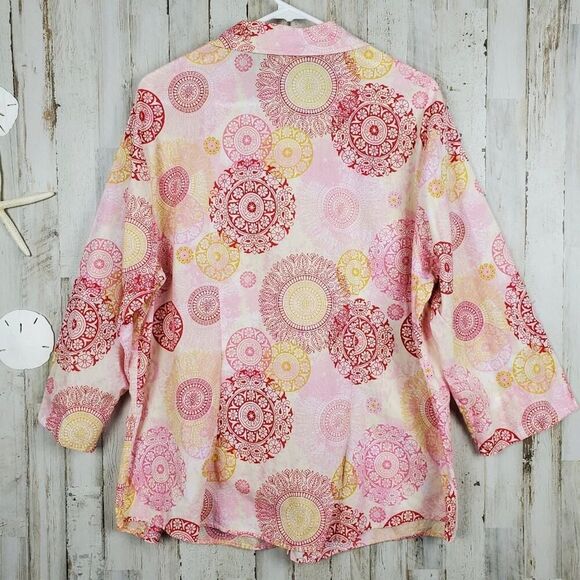 Lemon Grass Button Down Shirt Pink Red Patterned Size 1X - Picture 4 of 9